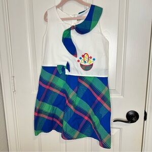 NWT Deadstock Vintage Zara White Multicolor Plaid Floral Easter Dress Sz 10 Boho